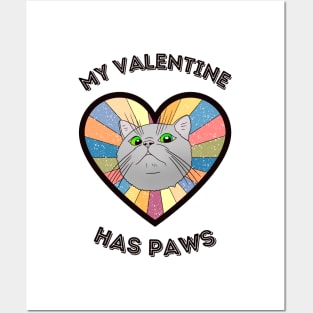 My Valentine has paws- a retro vintage design with a cute cat Posters and Art